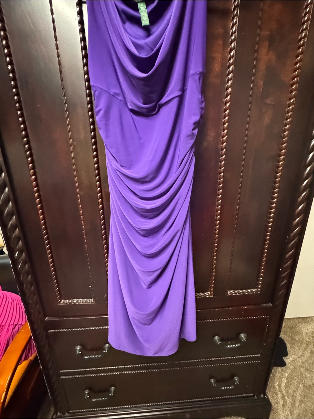 Lauren Ralph Lauren Purple Draped Cowl Midi Dress